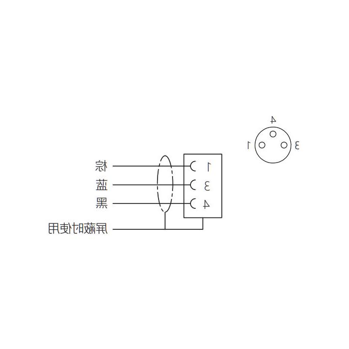 M8 3Pin、母头直型、单端预铸PUR柔性电缆、黑色护套、63S021-XXX